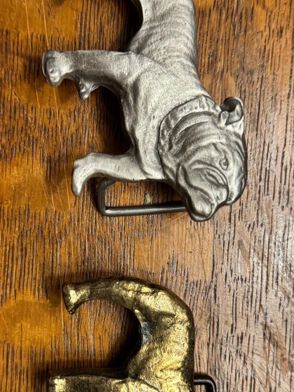 Vintage Mack Truck Bulldog Belt Buckles in Brass and Pewter